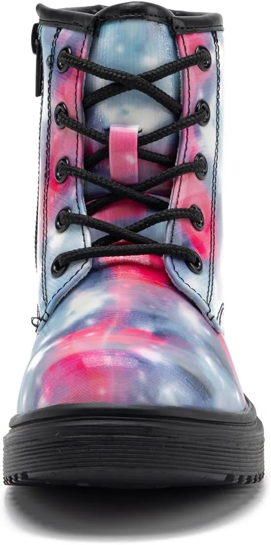 HIKLDK Girls Boots Glitter Combat Boot Winter Waterproof Side Zipper Lace-up Walking Shoes for Toddlers Little Kid szie