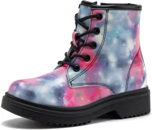 HIKLDK Girls Boots Glitter Combat Boot Winter Waterproof Side Zipper Lace-up Walking Shoes for Toddlers Little Kid szie