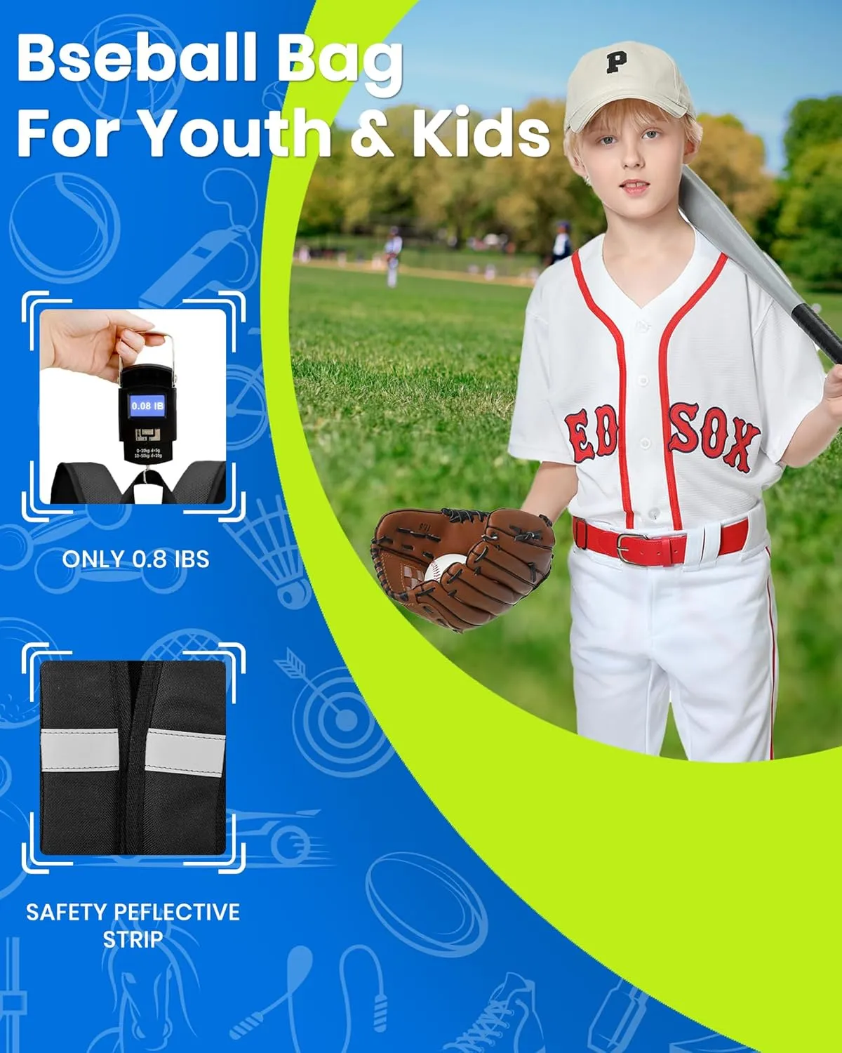HMLIN Baseball Bag,Baseball Backpack, Softball Bat Bag with Shoes Compartment for Youth Adults,Lightweight Baseball Bag with T-Ball & Softball Equipment & Gear