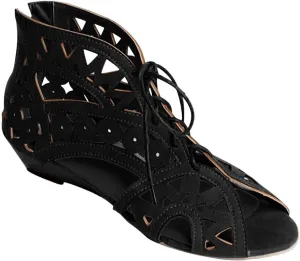 Hollow Sandals for Women Wedge Summer Casual Cross Straps Lace Up Fish Mouth Open Toe Back Zipper Flat Sandals Lightweight Comfy Outdoor Shoes