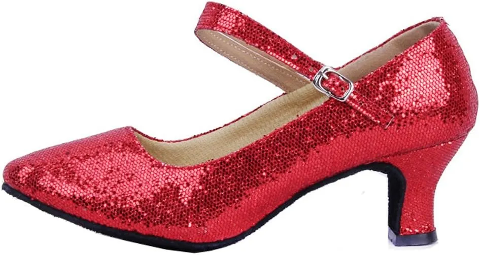 Honeystore Women's Soft Ground Mary Jane Glitter Dance Shoes