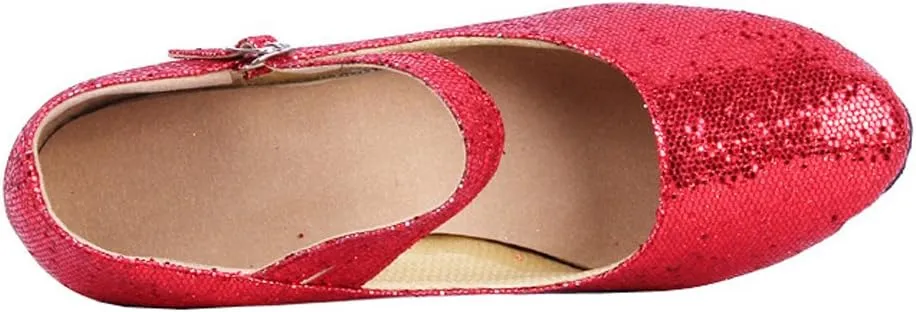 Honeystore Women's Soft Ground Mary Jane Glitter Dance Shoes