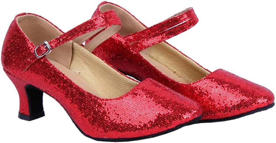 Honeystore Women's Soft Ground Mary Jane Glitter Dance Shoes