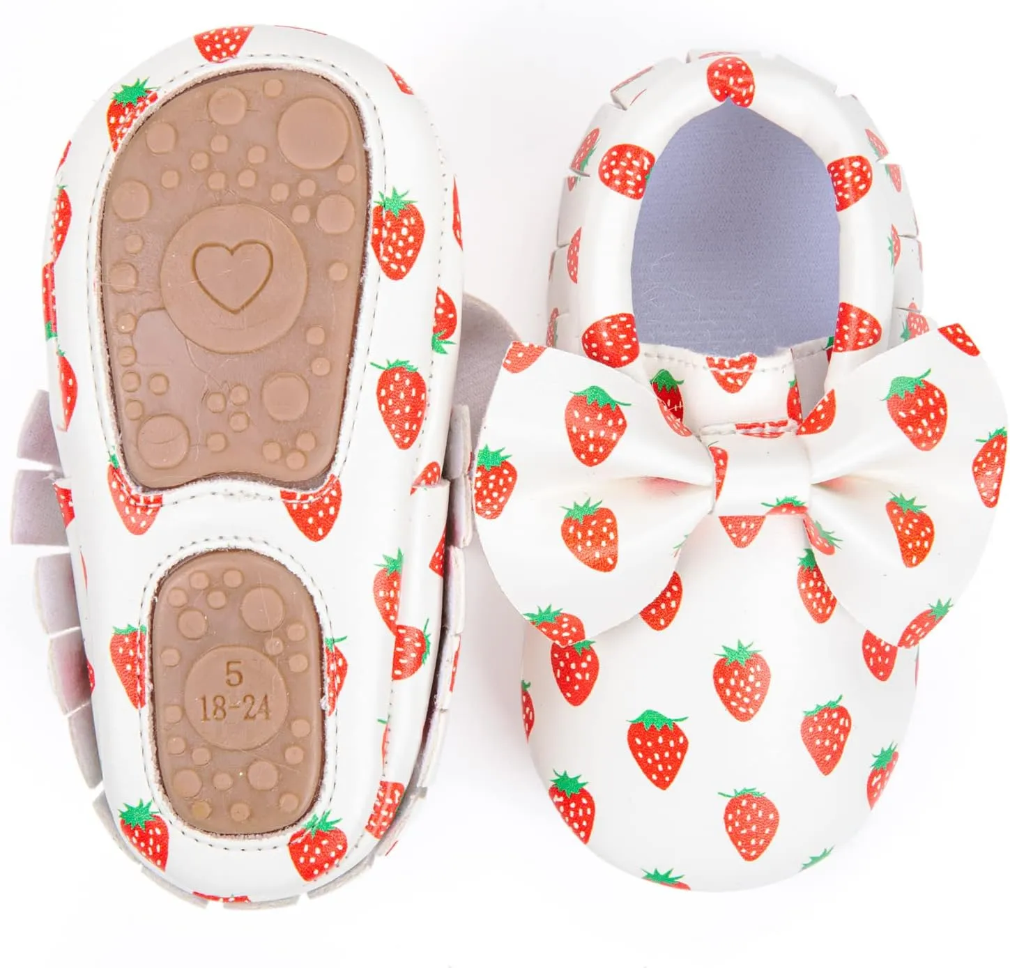 HONGTEYA Baby Moccasins with Rubber Sole&Soft Sole - Flower Print PU Leather Tassel Bow Girls Ballet Dress Shoes for Toddler