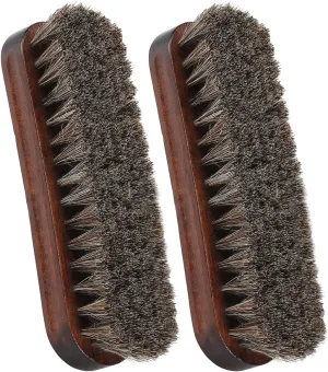 Horsehair Shoes Shine Brush, Soft Horse Hair Bristles Leather Clean & Care Brushes with Comfortable Grip for Shoes, Boots, Coats and Bags - 2 Pack