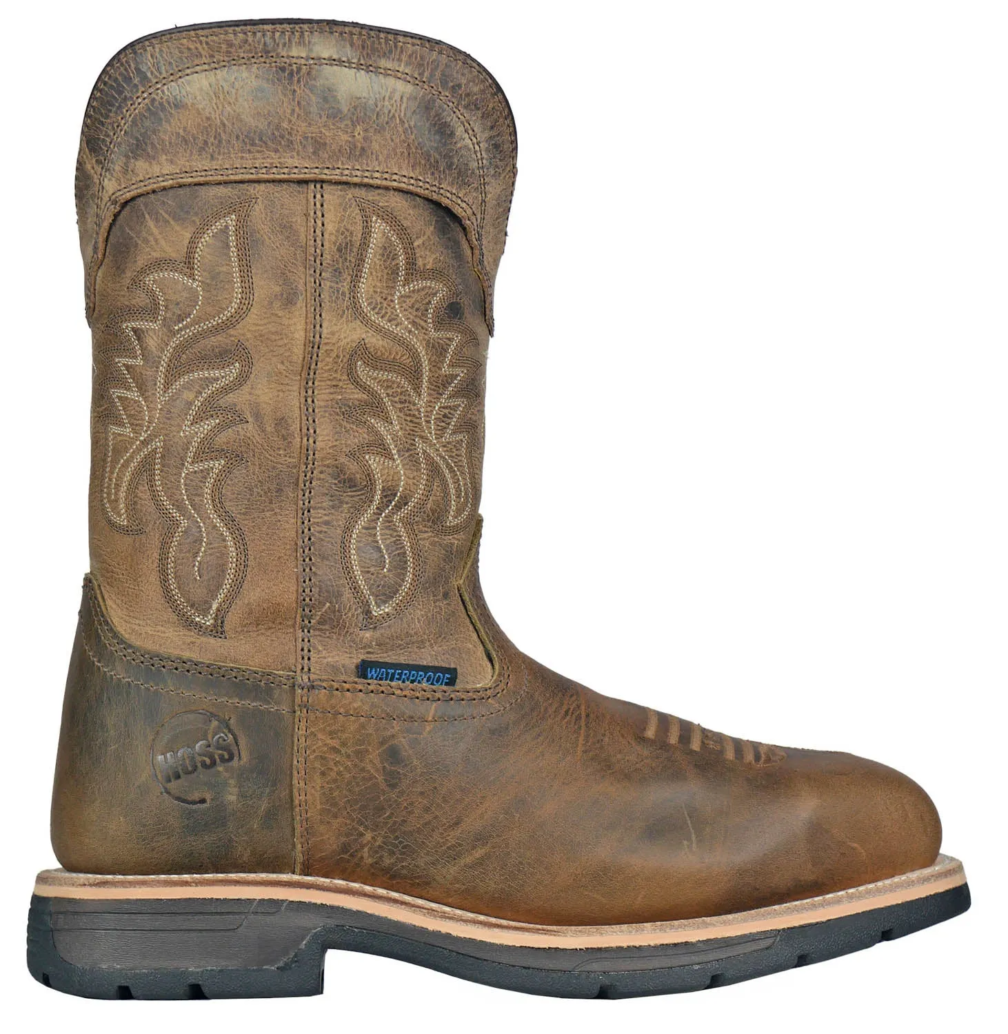 Hoss Boots Mens Brisbee Distressed CT WP Brown Leather Work Boots