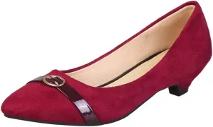 HuangTaiJi Qing Women's Classic Kitten Low Heeled Pumps Slip-on Work Shoes, Soft Faux Suede Buckle Decro Mid Heels for Office