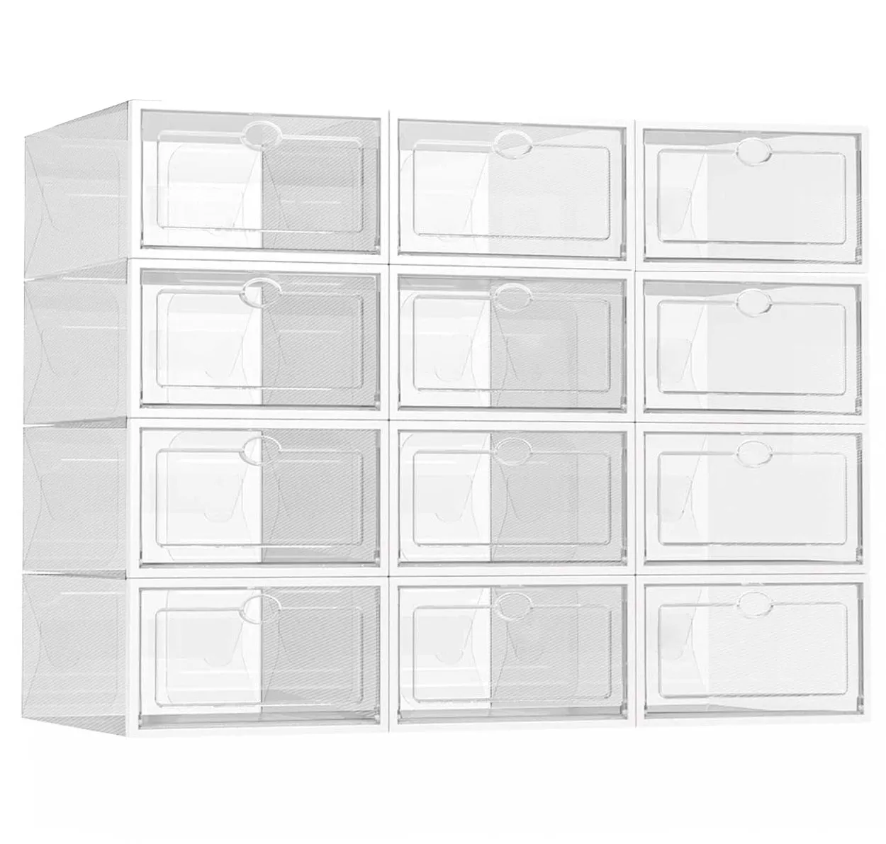 HULIANFU Wholesale 24pcs Shoe Box Set Classic White Foldable Storage Plastic Clear Home Organizer Shoe Rack Stack US CA&amp;NJ warehouse