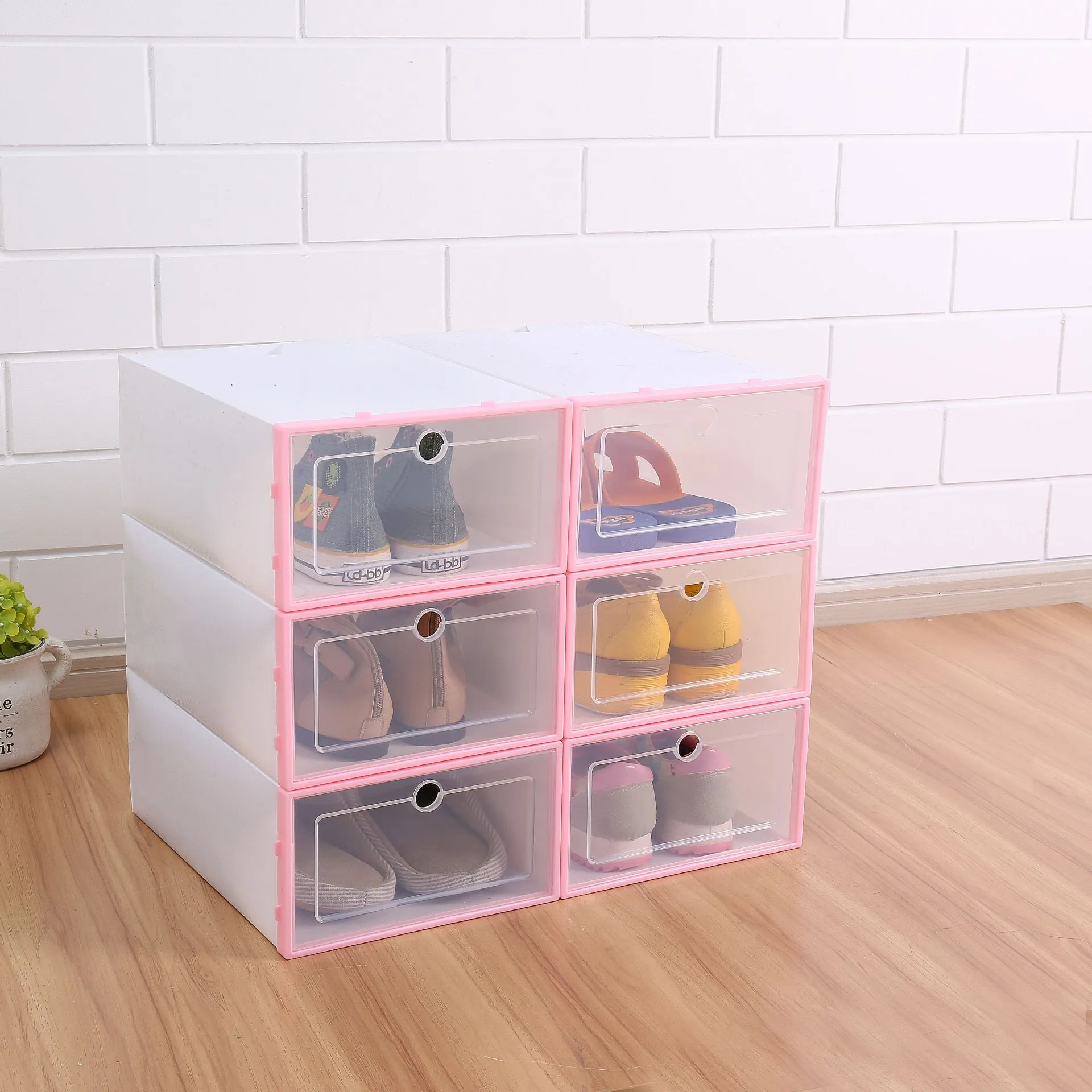 HULIANFU Wholesale 24pcs Shoe Box Set Classic White Foldable Storage Plastic Clear Home Organizer Shoe Rack Stack US CA&amp;NJ warehouse
