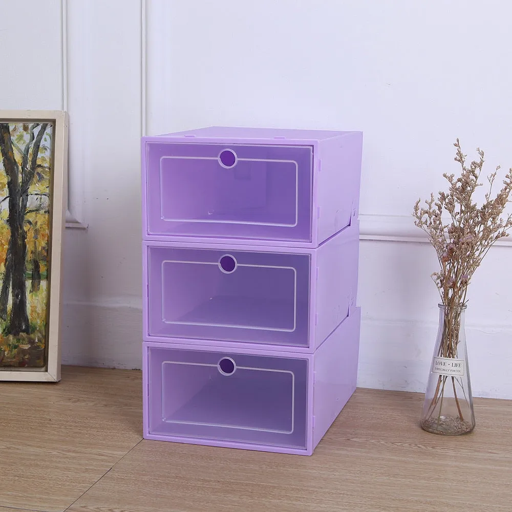 HULIANFU Wholesale 24pcs Shoe Box Set Classic White Foldable Storage Plastic Clear Home Organizer Shoe Rack Stack US CA&amp;NJ warehouse