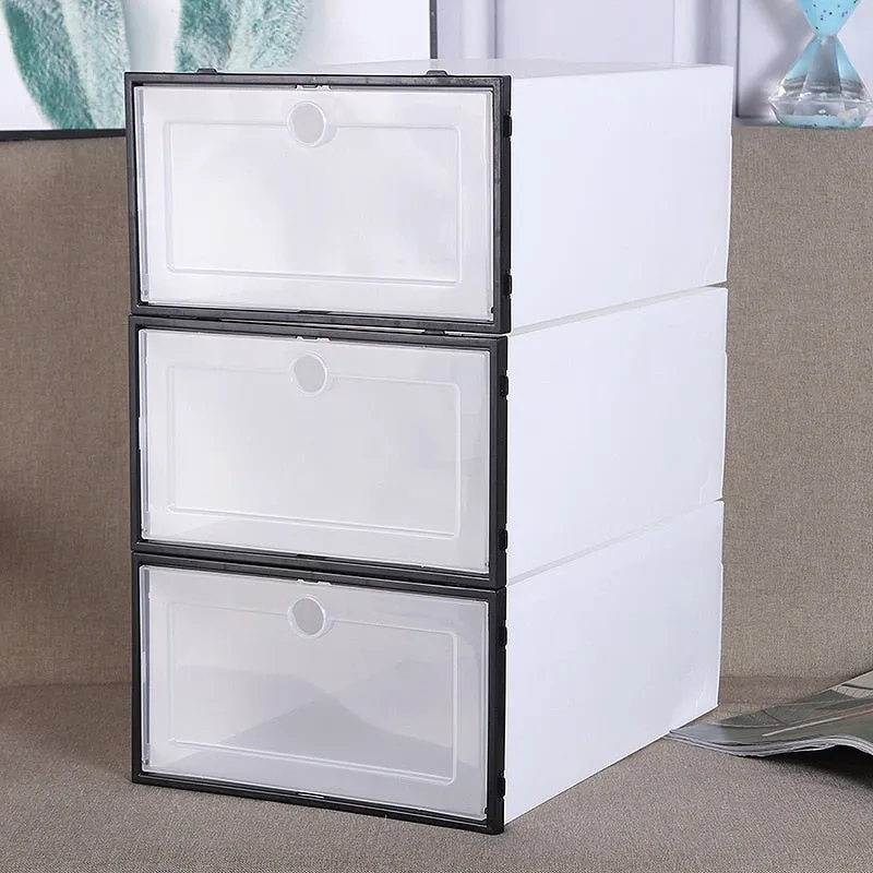 HULIANFU Wholesale 24pcs Shoe Box Set Classic White Foldable Storage Plastic Clear Home Organizer Shoe Rack Stack US CA&amp;NJ warehouse