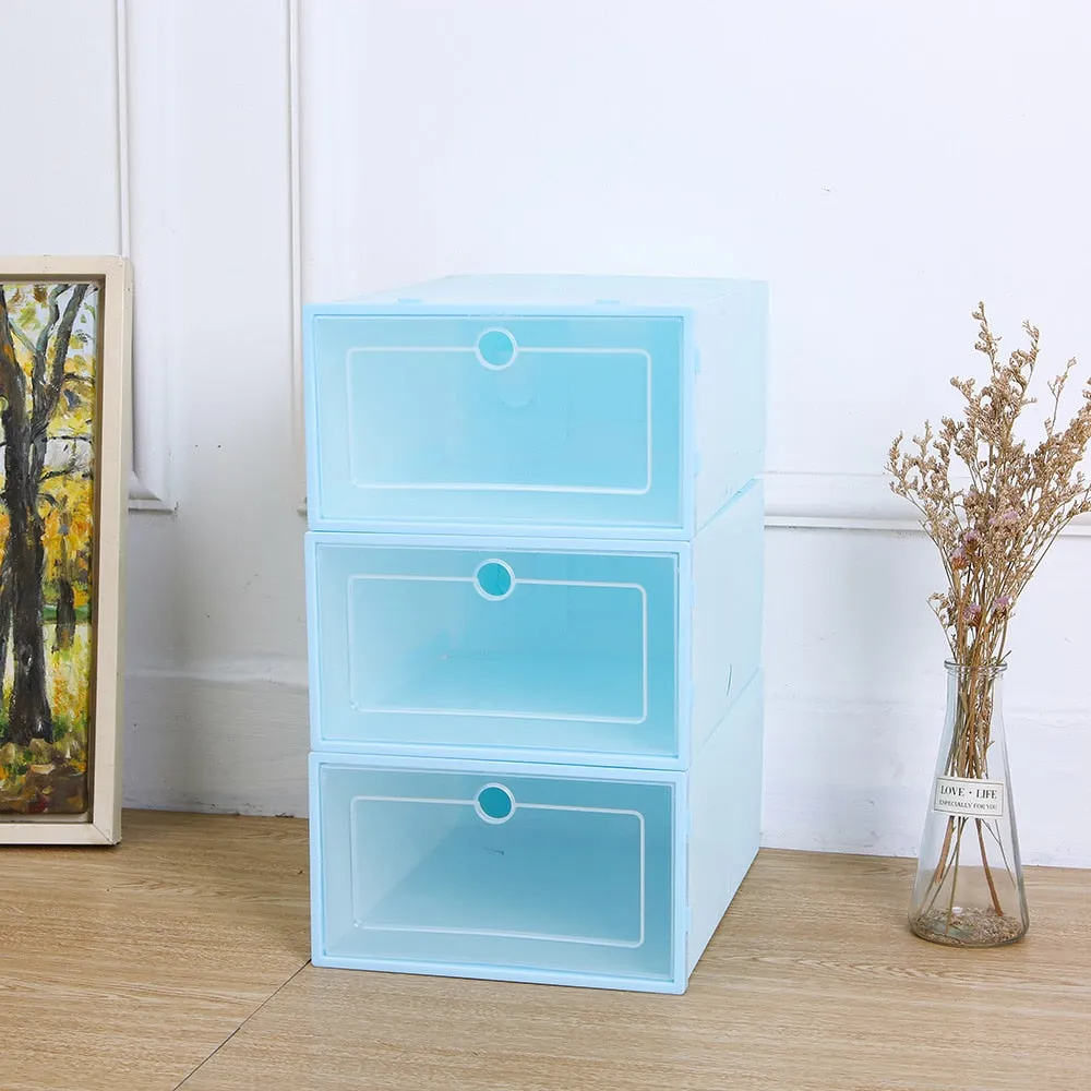 HULIANFU Wholesale 24pcs Shoe Box Set Classic White Foldable Storage Plastic Clear Home Organizer Shoe Rack Stack US CA&amp;NJ warehouse