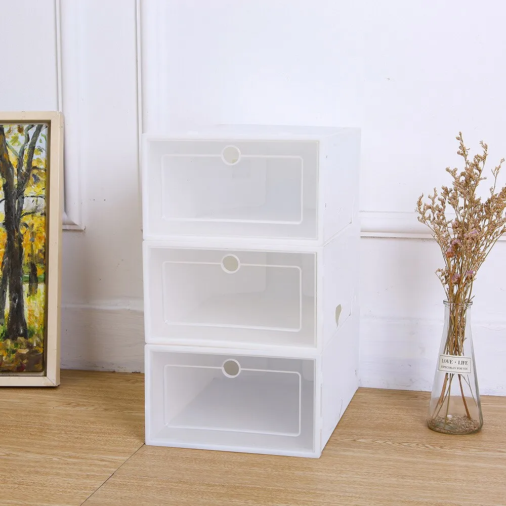 HULIANFU Wholesale 24pcs Shoe Box Set Classic White Foldable Storage Plastic Clear Home Organizer Shoe Rack Stack US CA&amp;NJ warehouse