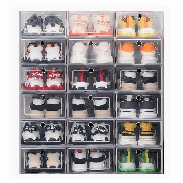 HULIANFU Wholesale 24pcs Shoe Box Set Classic White Foldable Storage Plastic Clear Home Organizer Shoe Rack Stack US CA&amp;NJ warehouse
