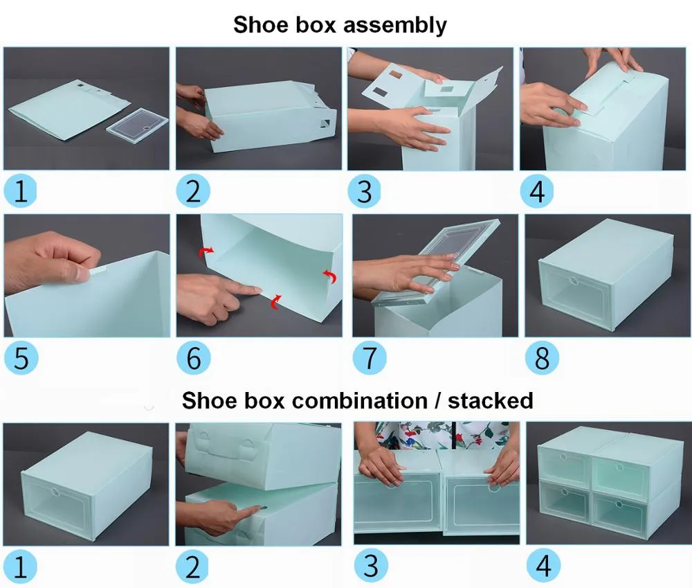HULIANFU Wholesale 24pcs Shoe Box Set Classic White Foldable Storage Plastic Clear Home Organizer Shoe Rack Stack US CA&amp;NJ warehouse
