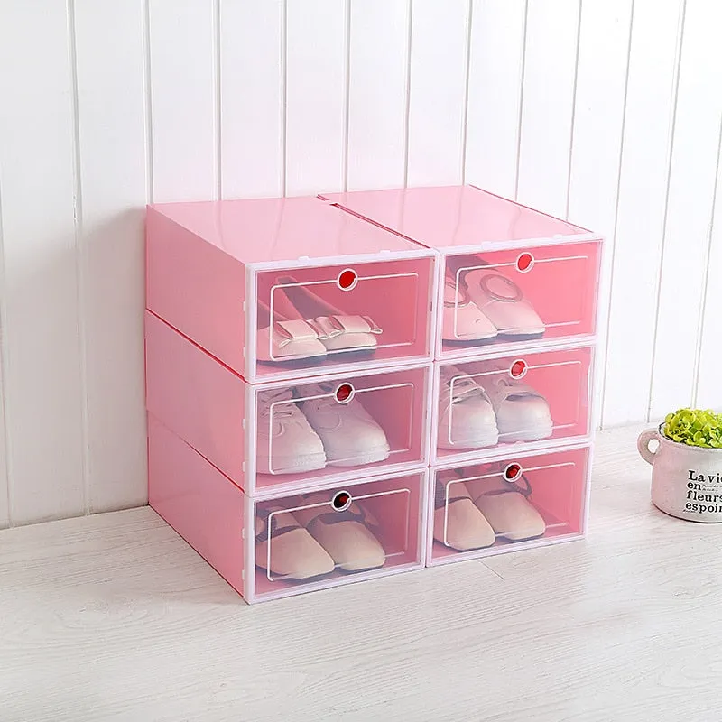 HULIANFU Wholesale 24pcs Shoe Box Set Classic White Foldable Storage Plastic Clear Home Organizer Shoe Rack Stack US CA&amp;NJ warehouse
