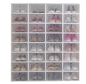 HULIANFU Wholesale 24pcs Shoe Box Set Classic White Foldable Storage Plastic Clear Home Organizer Shoe Rack Stack US CA&amp;NJ warehouse