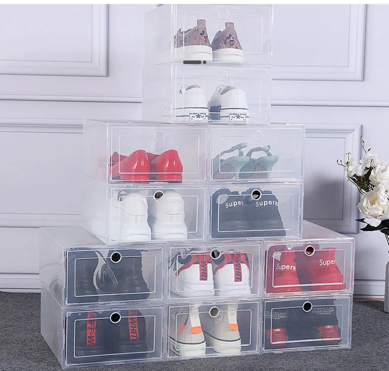 HULIANFU Wholesale 24pcs Shoe Box Set Classic White Foldable Storage Plastic Clear Home Organizer Shoe Rack Stack US CA&amp;NJ warehouse
