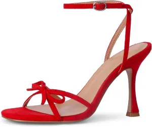 iiimmu Women's Bow Heels 4 IN Stiletto Heeled Sandals for Women Round Open Toe Sandals Elegant Summer Heels Soft PU Leather/Faux Suede