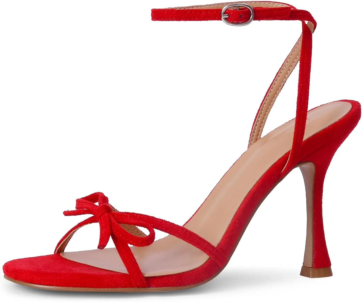 iiimmu Women's Bow Heels 4 IN Stiletto Heeled Sandals for Women Round Open Toe Sandals Elegant Summer Heels Soft PU Leather/Faux Suede