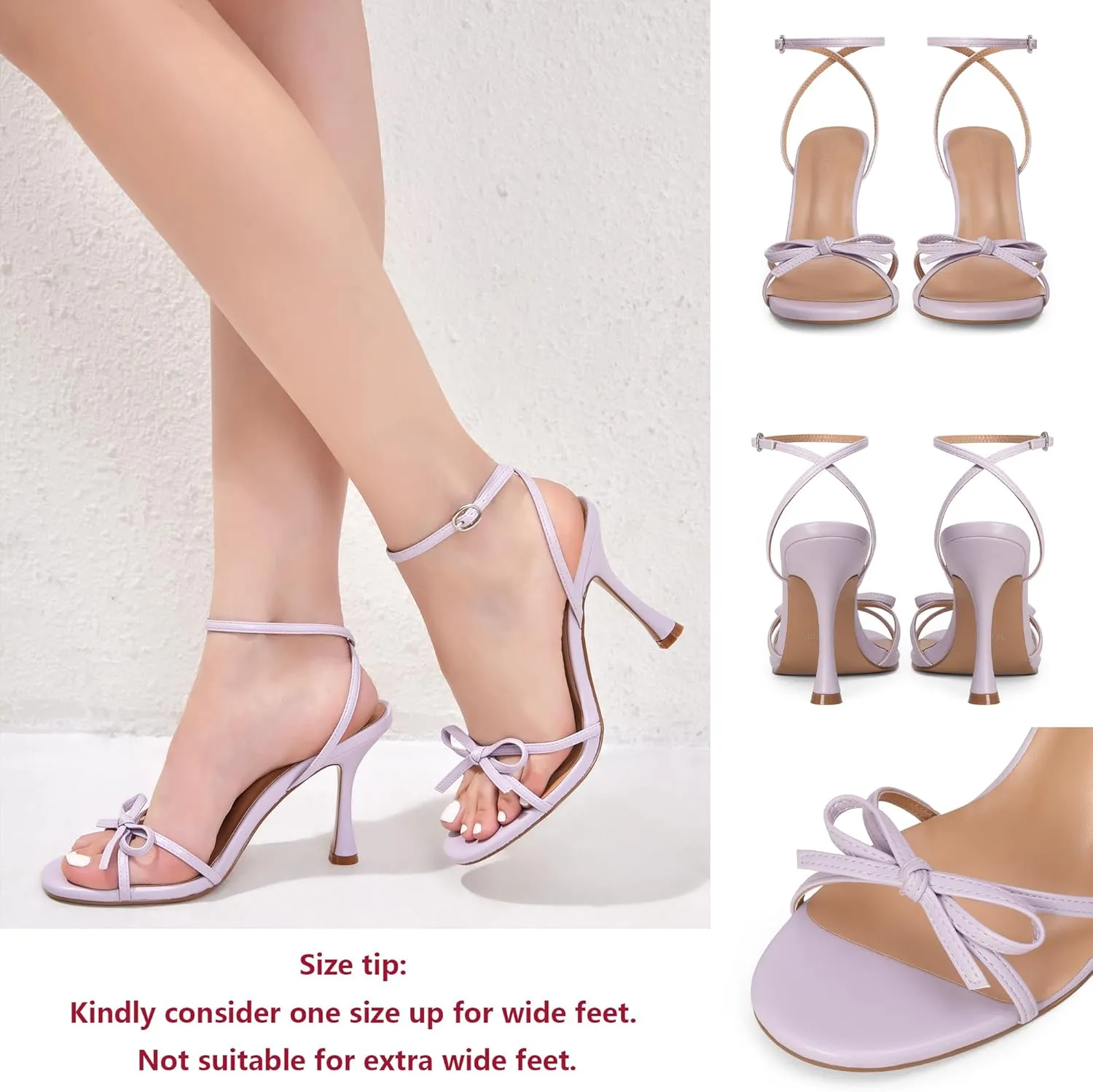 iiimmu Women's Bow Heels 4 IN Stiletto Heeled Sandals for Women Round Open Toe Sandals Elegant Summer Heels Soft PU Leather/Faux Suede