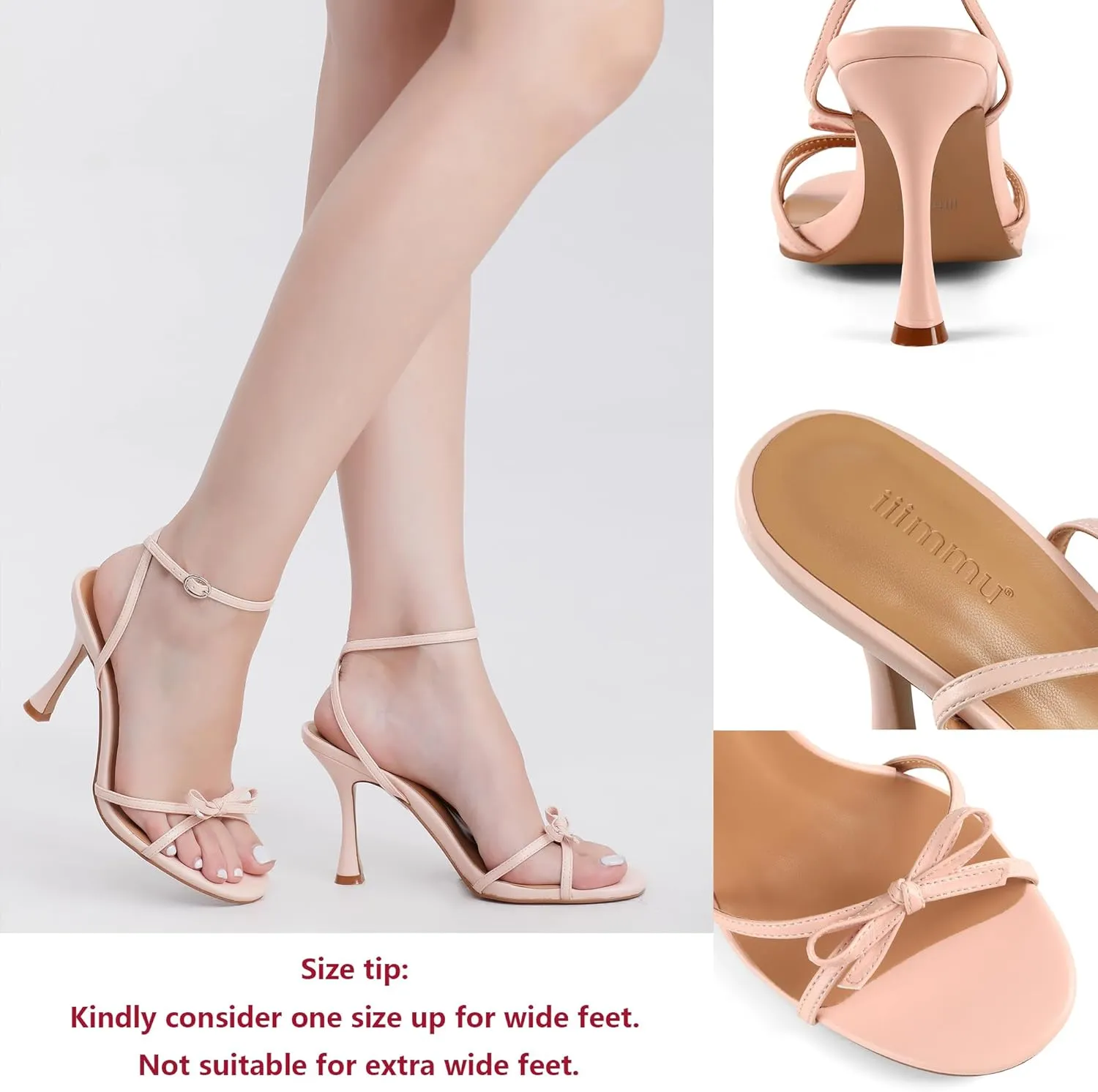 iiimmu Women's Bow Heels 4 IN Stiletto Heeled Sandals for Women Round Open Toe Sandals Elegant Summer Heels Soft PU Leather/Faux Suede