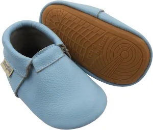 Infant Baby Moccasins with Rubber Sole - Soft Leather Anti Slip Crib Walking Baby Shoes Brown