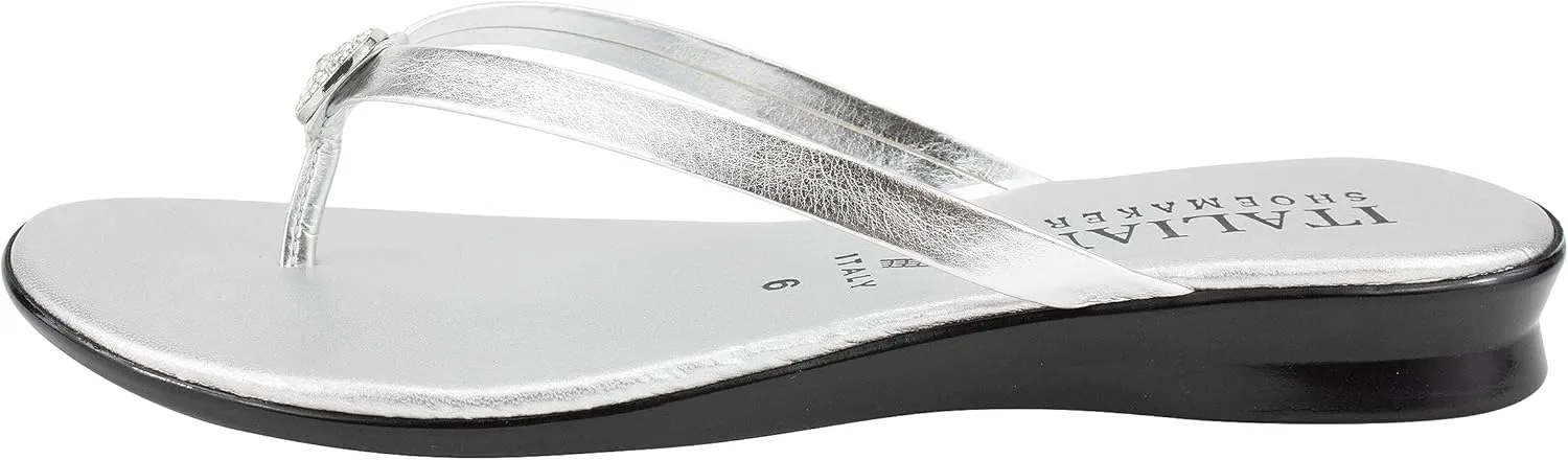 ITALIAN Shoemakers Womens Bethy Thin Strap Short Wedge Thong Ornamental Padded Sandal for Women