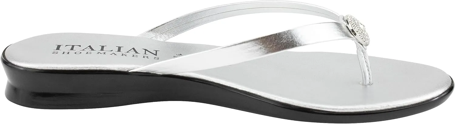 ITALIAN Shoemakers Womens Bethy Thin Strap Short Wedge Thong Ornamental Padded Sandal for Women