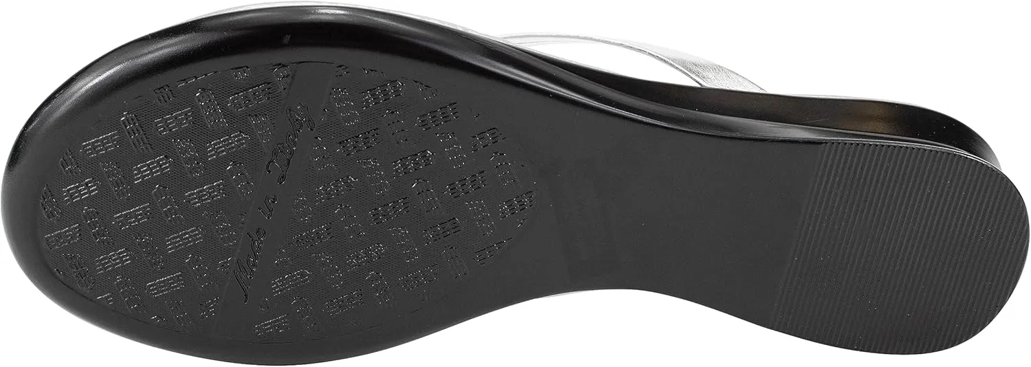 ITALIAN Shoemakers Womens Bethy Thin Strap Short Wedge Thong Ornamental Padded Sandal for Women