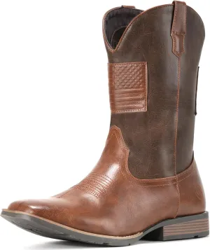 IUV Cowboy Boots For Men Western Boot Traditional American Flag Retro Square Toe Country Work Boots