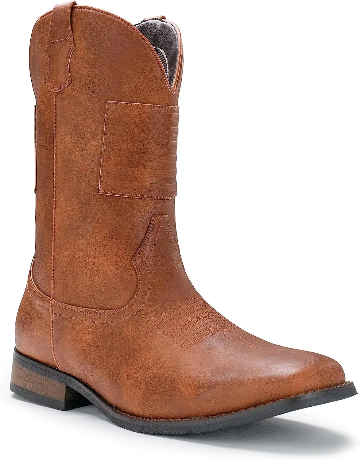IUV Cowboy Boots For Men Wide Western Boot Traditional American Flag Retro Square Toe Country Work Boots