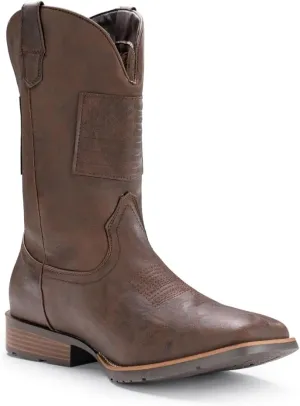 IUV Wide Cowboy Boots For Men Wide Western Boot Traditional American Flag Retro Square Toe Country Work Boots