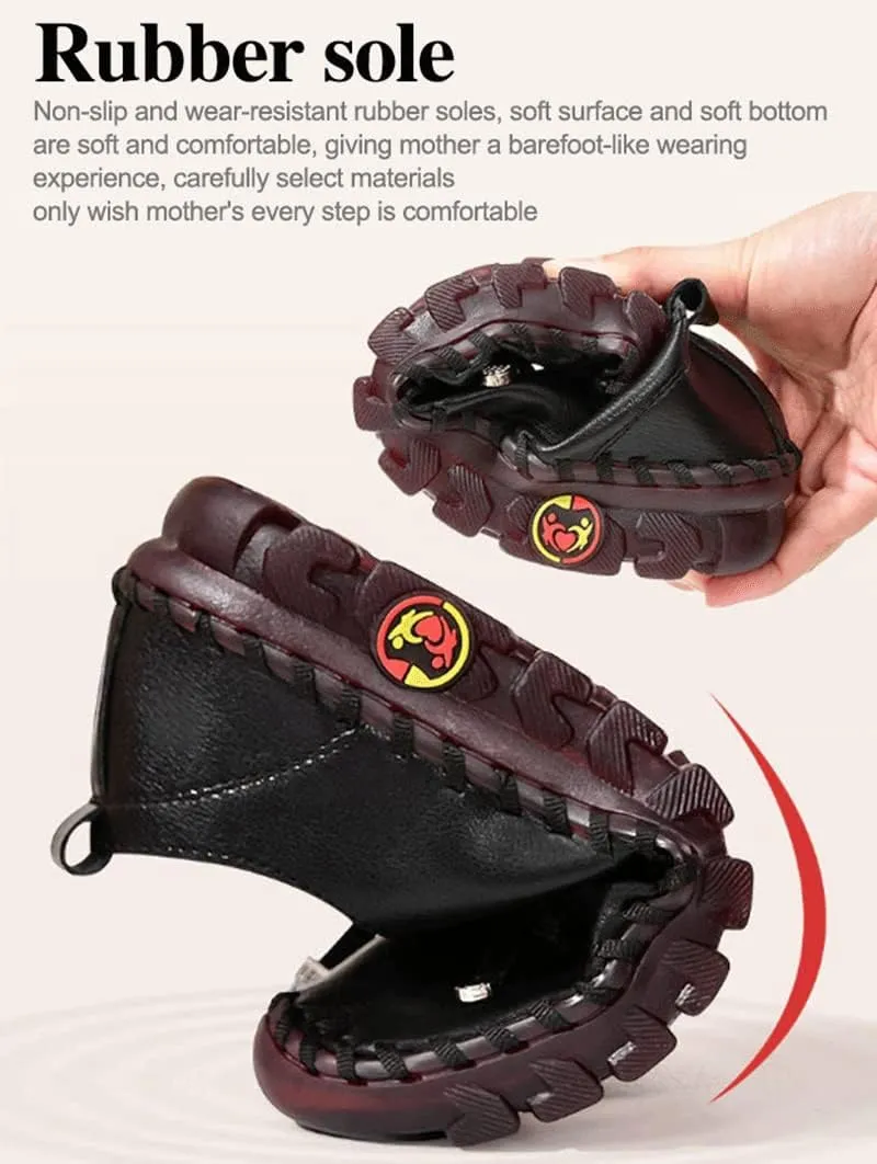 JishinGal Women's Slip on Loafers Round Toe Soft Leather Flat Shoes Comfortable Walking Shoes