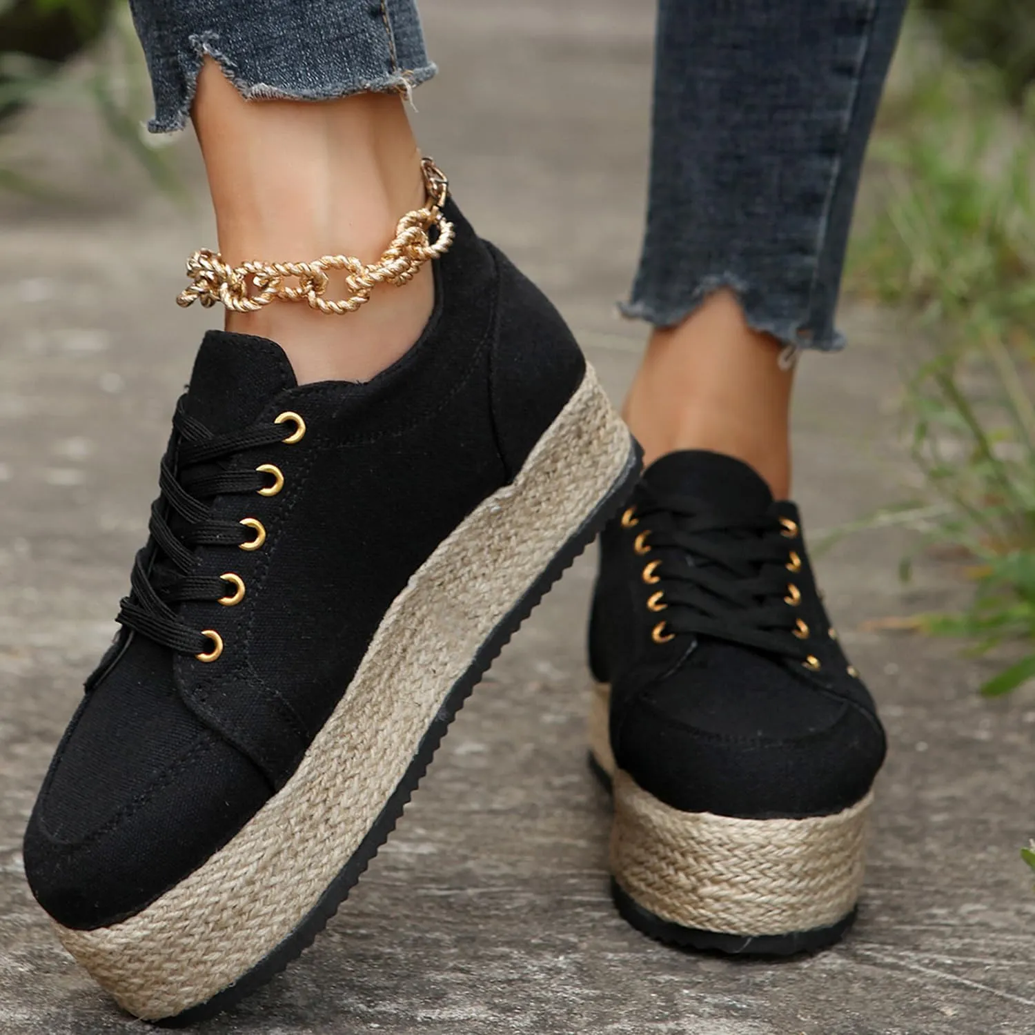 JITUUE Women's Fashion Sneakers Comfortable Casual Hemp Rope Platform Sole Espadrilles Shoes