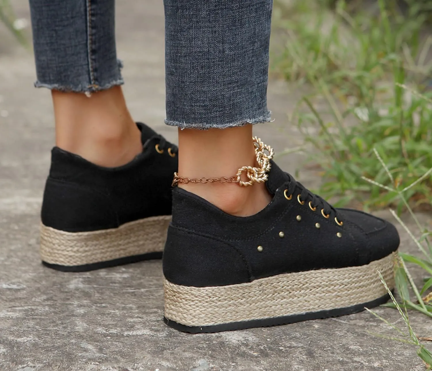 JITUUE Women's Fashion Sneakers Comfortable Casual Hemp Rope Platform Sole Espadrilles Shoes