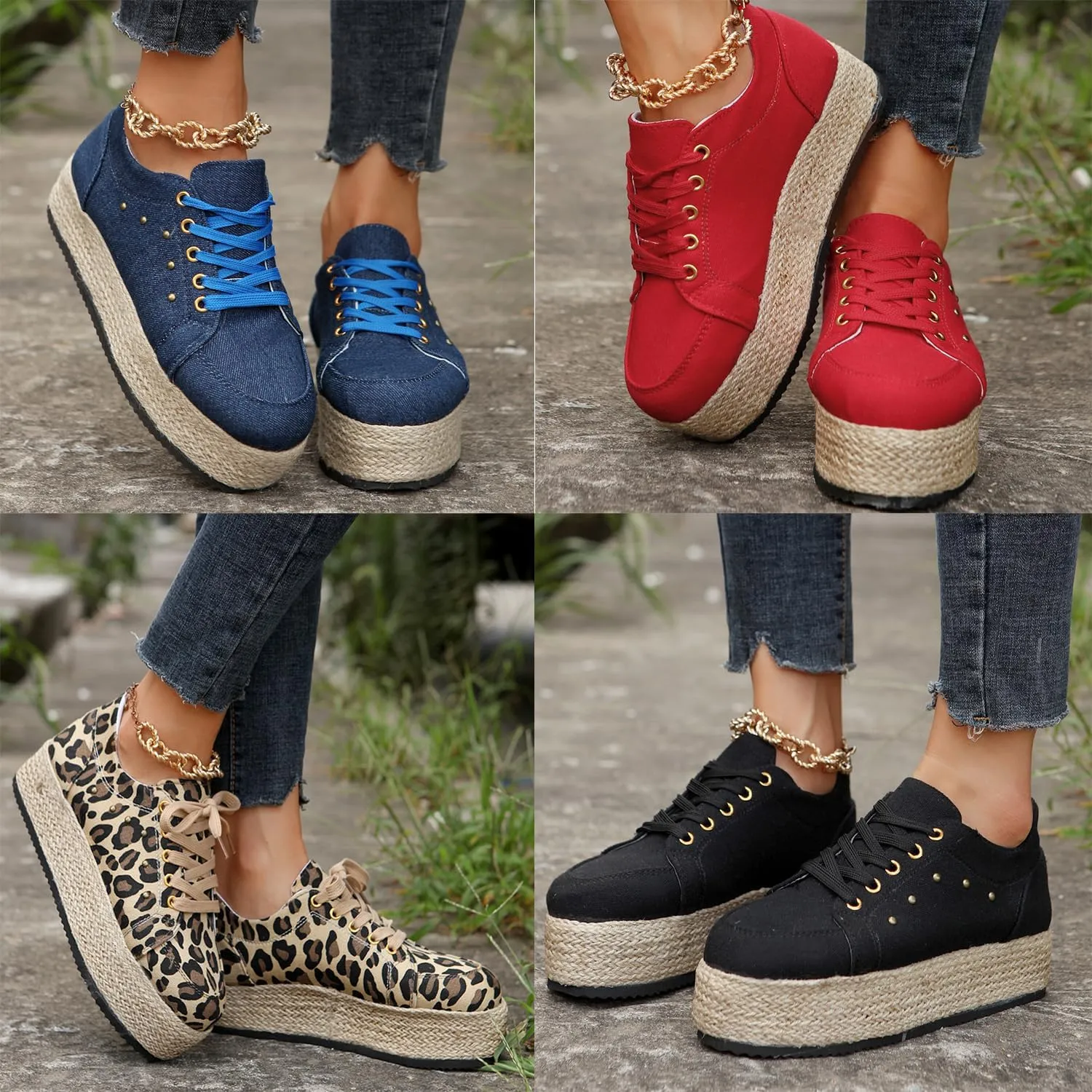 JITUUE Women's Fashion Sneakers Comfortable Casual Hemp Rope Platform Sole Espadrilles Shoes
