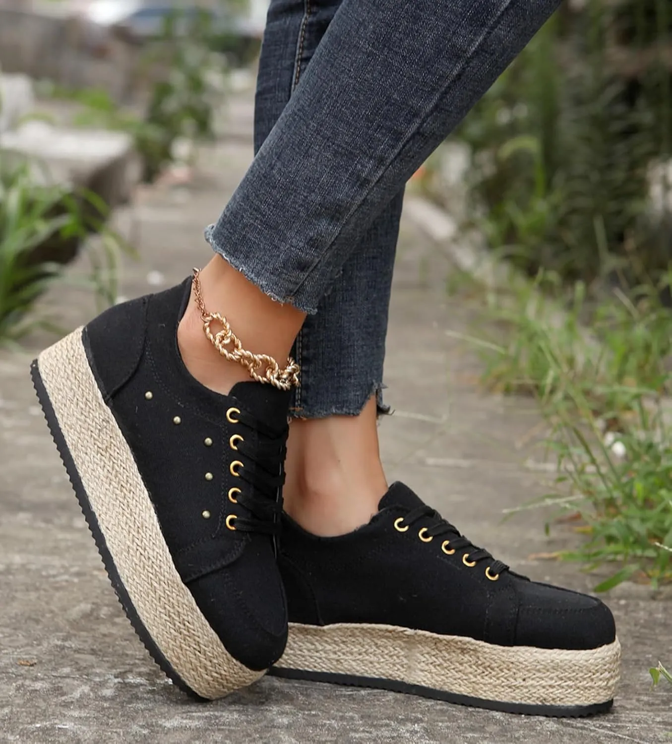 JITUUE Women's Fashion Sneakers Comfortable Casual Hemp Rope Platform Sole Espadrilles Shoes