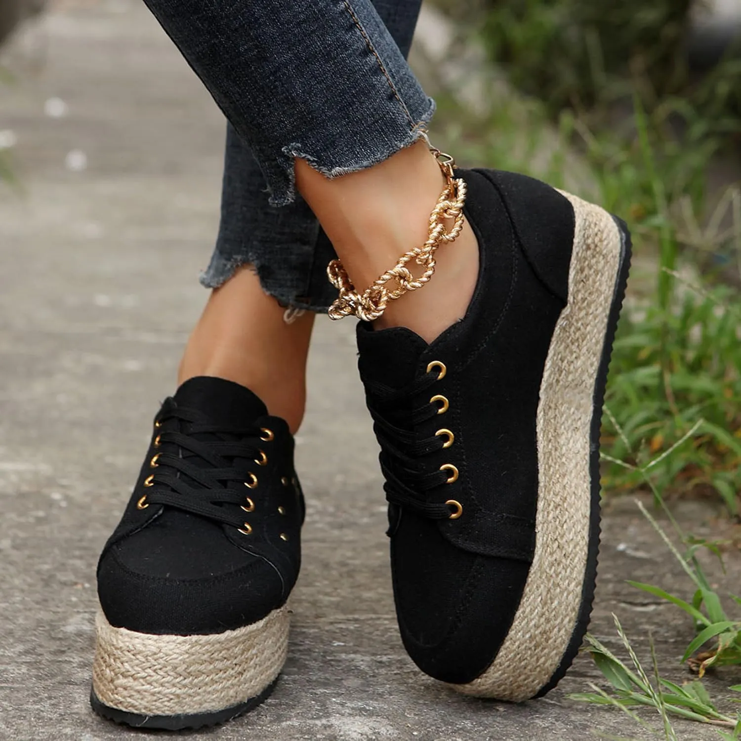 JITUUE Women's Fashion Sneakers Comfortable Casual Hemp Rope Platform Sole Espadrilles Shoes