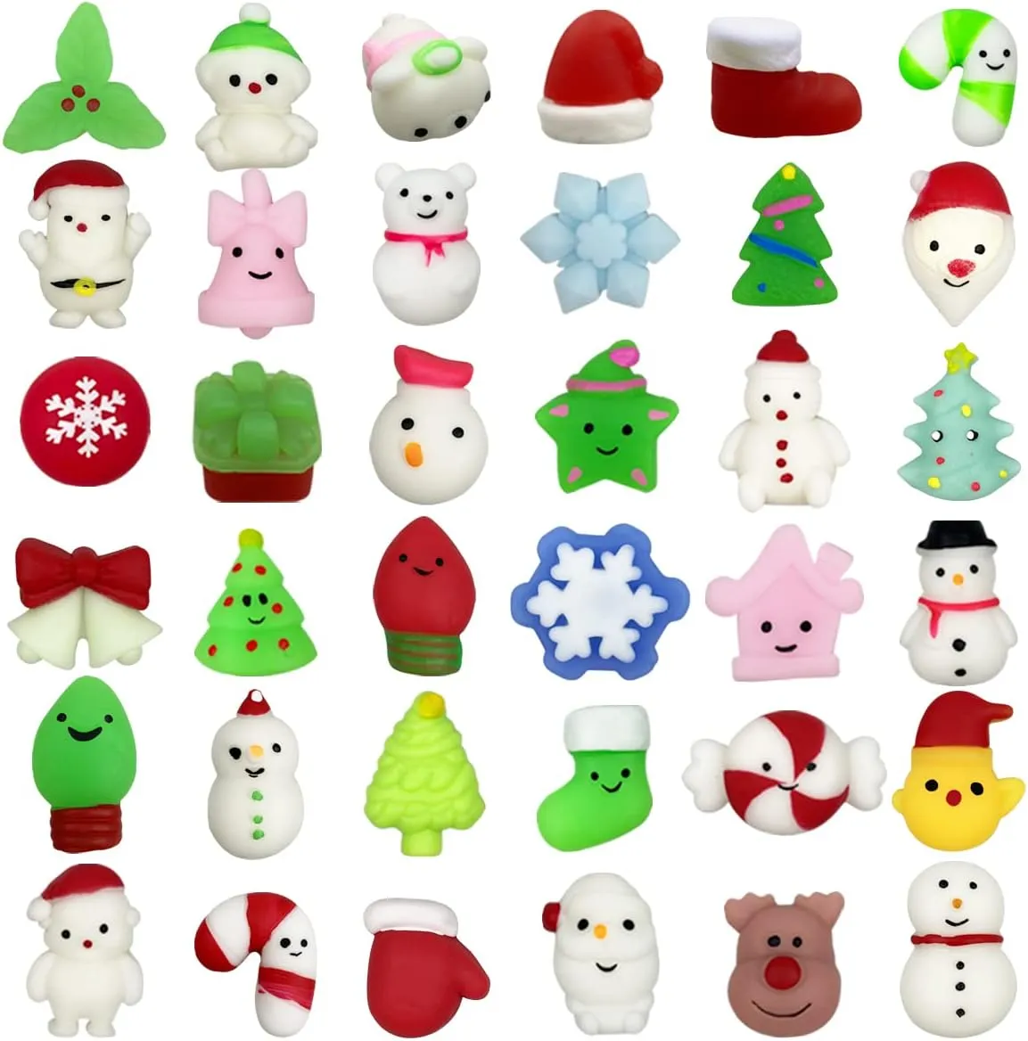 Jofan 36 PCS Christmas Mochi Squishy Toys Christmas Toys Squishies for Kids Girls Boys Toddlers Christmas Party Favors Stocking Stuffers Gifts