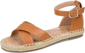 Journee Womens Flat Espadrille Strappy Crisscross Open Round Toe Sandal - Lyddia Buckle Ankle Strap Platform