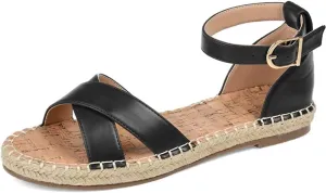 Journee Womens Flat Espadrille Strappy Crisscross Open Round Toe Sandal - Lyddia Buckle Ankle Strap Platform