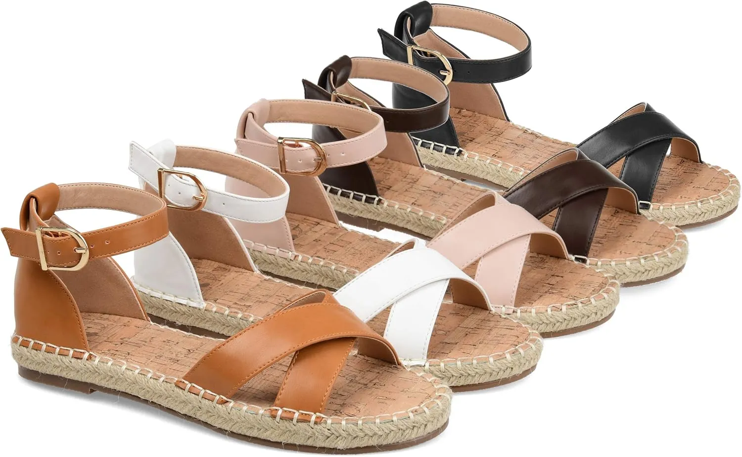Journee Womens Flat Espadrille Strappy Crisscross Open Round Toe Sandal - Lyddia Buckle Ankle Strap Platform