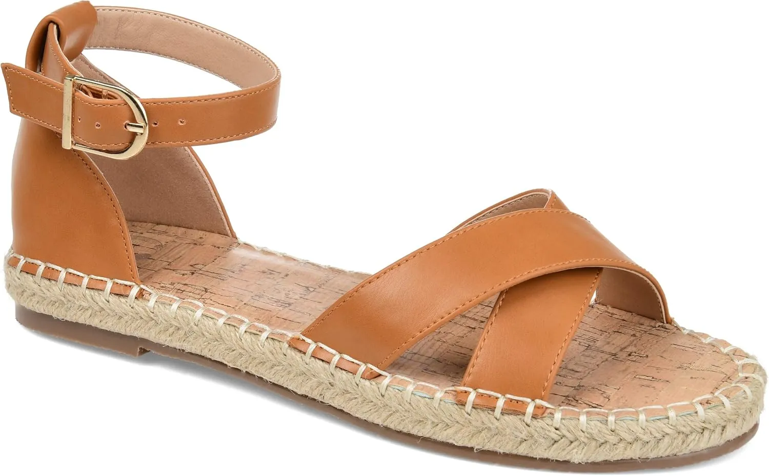 Journee Womens Flat Espadrille Strappy Crisscross Open Round Toe Sandal - Lyddia Buckle Ankle Strap Platform