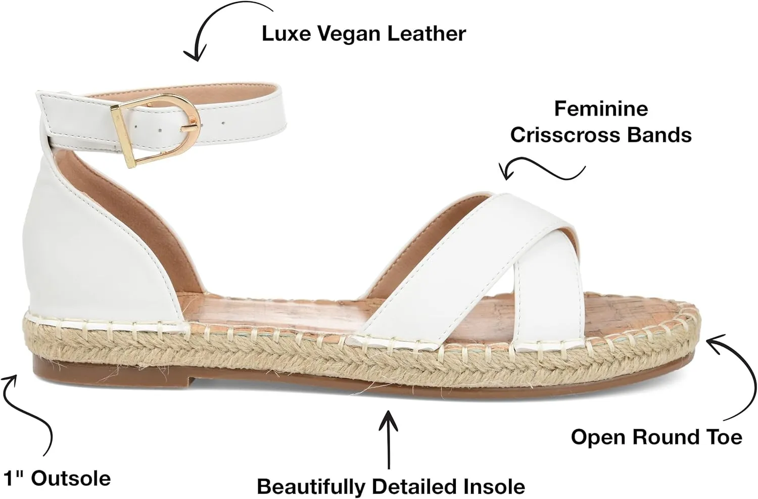 Journee Womens Flat Espadrille Strappy Crisscross Open Round Toe Sandal - Lyddia Buckle Ankle Strap Platform