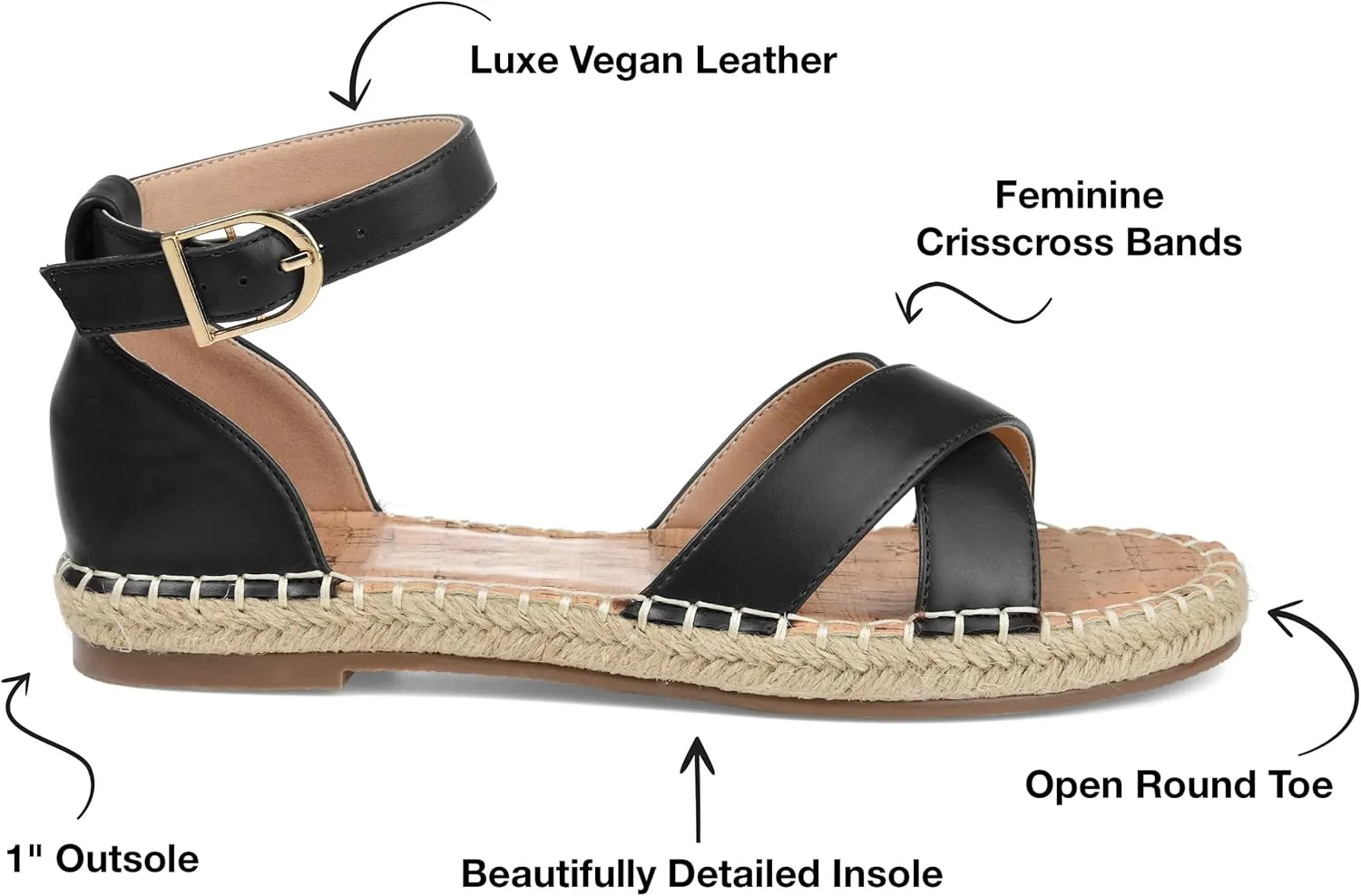 Journee Womens Flat Espadrille Strappy Crisscross Open Round Toe Sandal - Lyddia Buckle Ankle Strap Platform