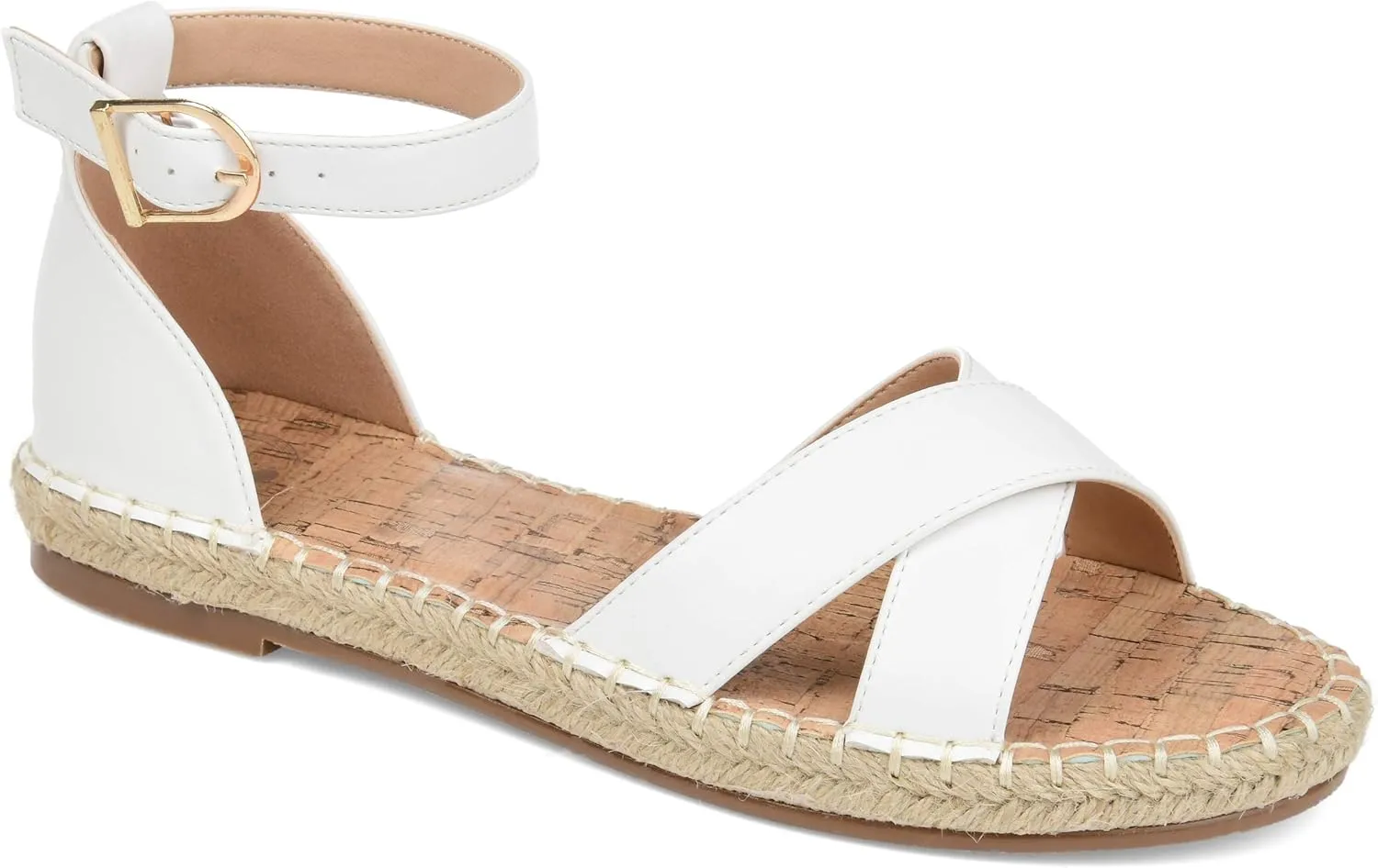 Journee Womens Flat Espadrille Strappy Crisscross Open Round Toe Sandal - Lyddia Buckle Ankle Strap Platform