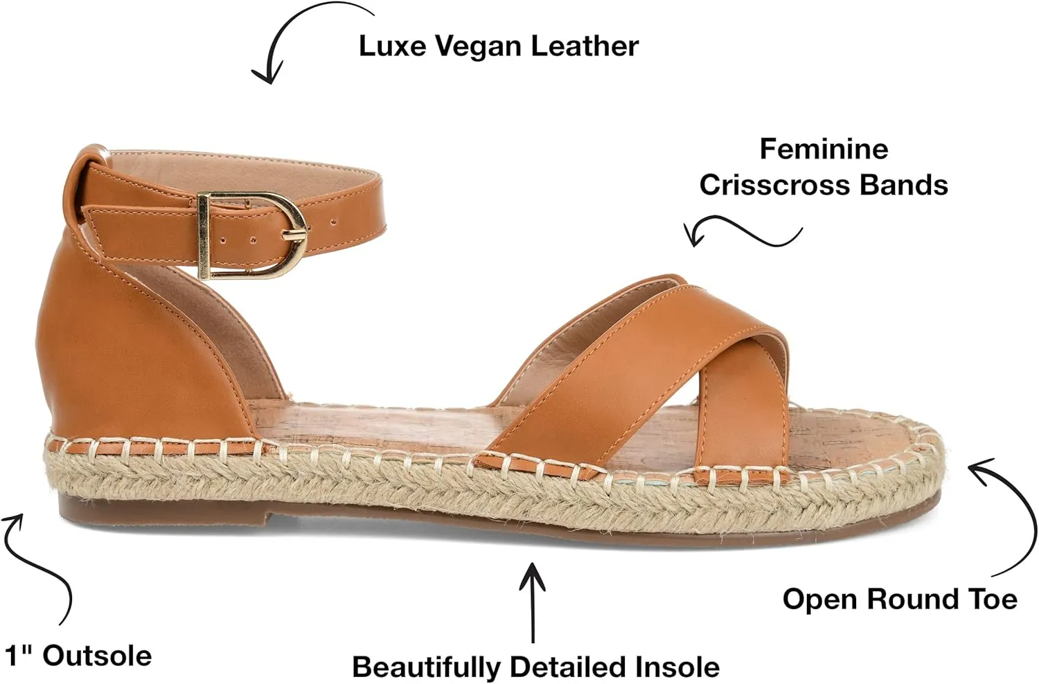 Journee Womens Flat Espadrille Strappy Crisscross Open Round Toe Sandal - Lyddia Buckle Ankle Strap Platform