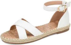 Journee Womens Flat Espadrille Strappy Crisscross Open Round Toe Sandal - Lyddia Buckle Ankle Strap Platform