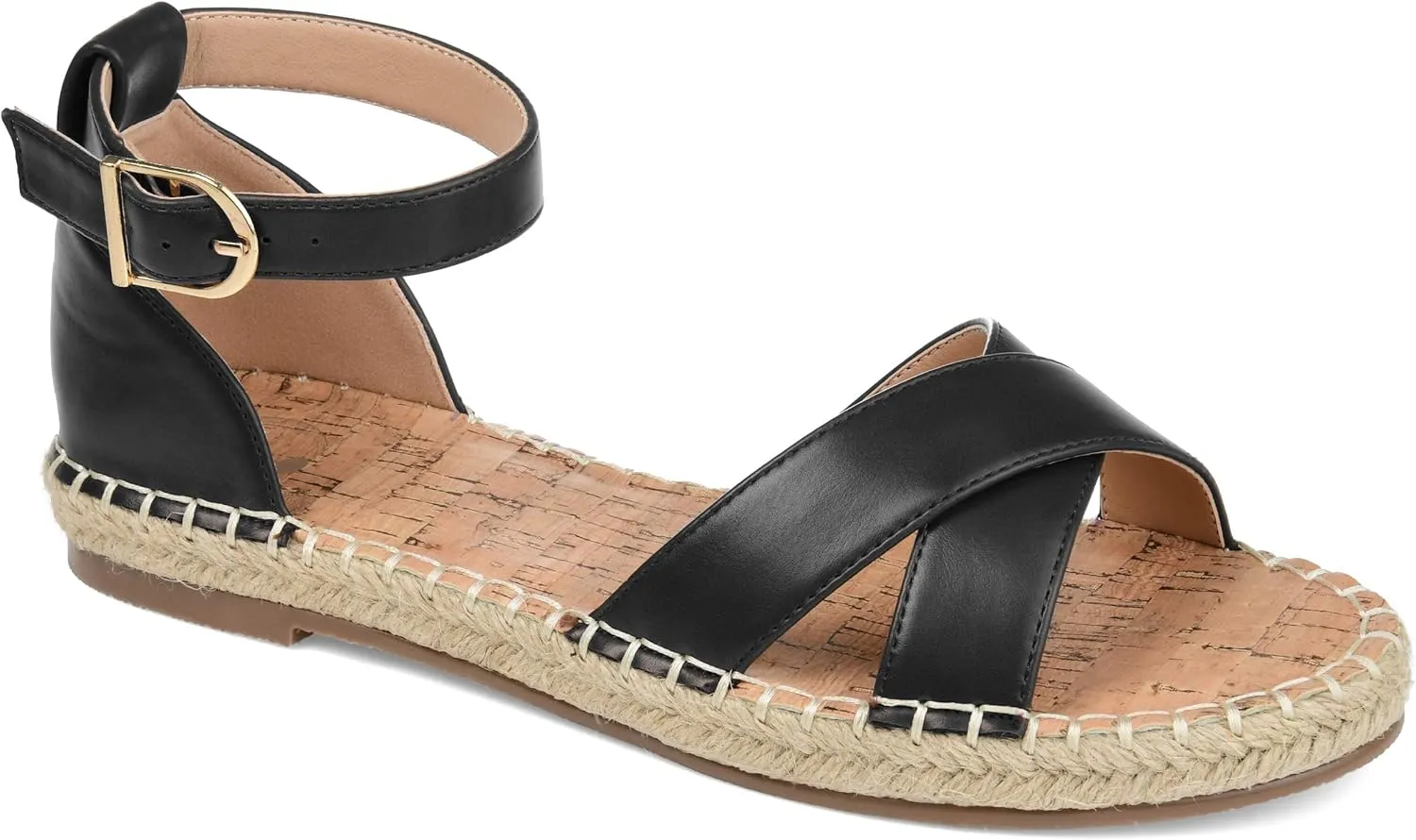 Journee Womens Flat Espadrille Strappy Crisscross Open Round Toe Sandal - Lyddia Buckle Ankle Strap Platform